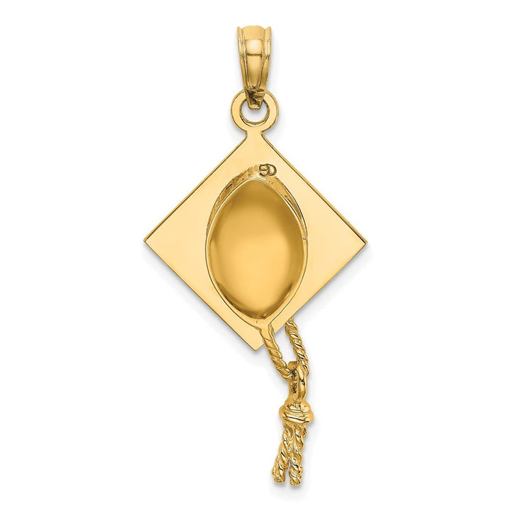 10K Yellow Gold Solid Polished 3-D Large Graduation Cap Pendant