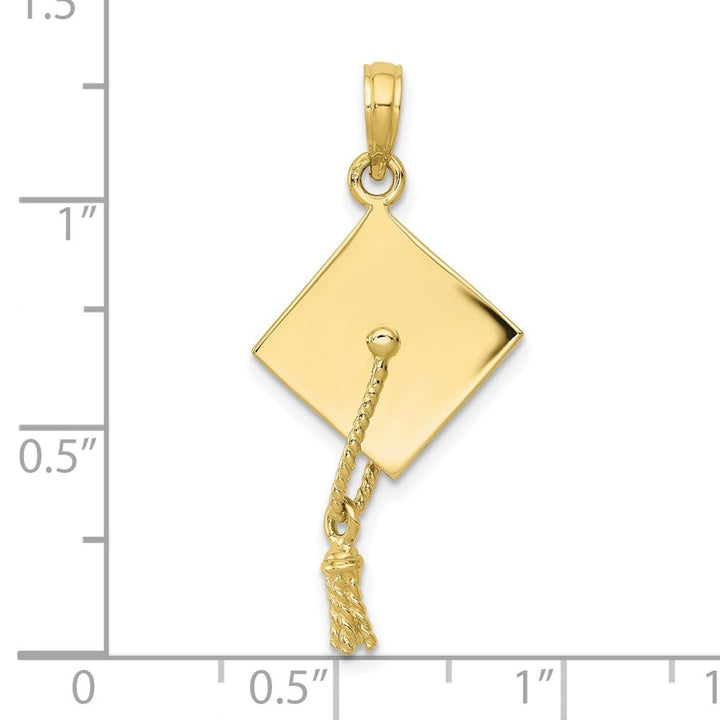 10K Yellow Gold Solid Polished 3-D Large Graduation Cap Pendant