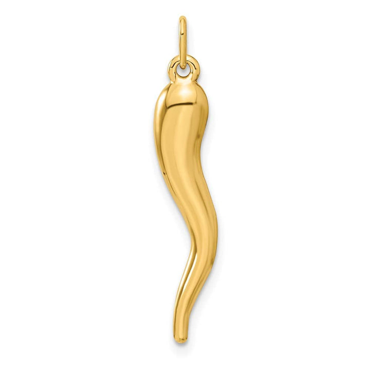 10K Yellow Gold Solid Polished 3-D Large Italian Horn Charm
