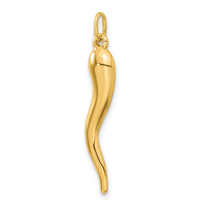 10K Yellow Gold Solid Polished 3-D Large Italian Horn Charm
