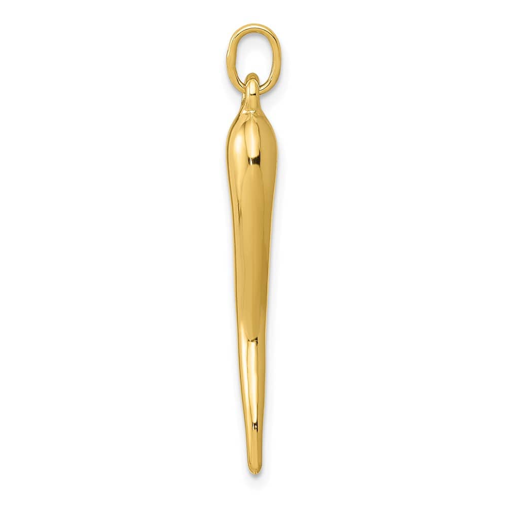 10K Yellow Gold Solid Polished 3-D Large Italian Horn Charm