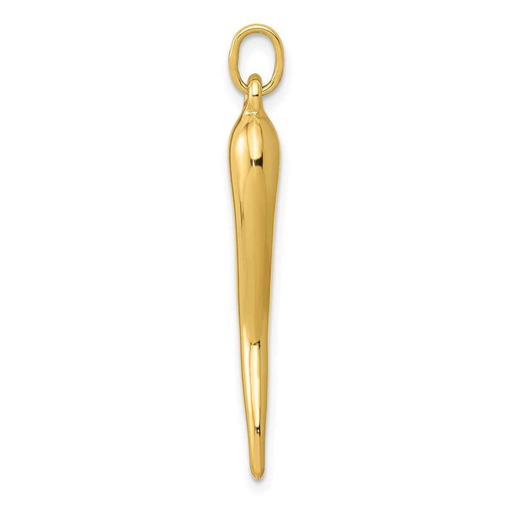 10K Yellow Gold Solid Polished 3-D Large Italian Horn Charm