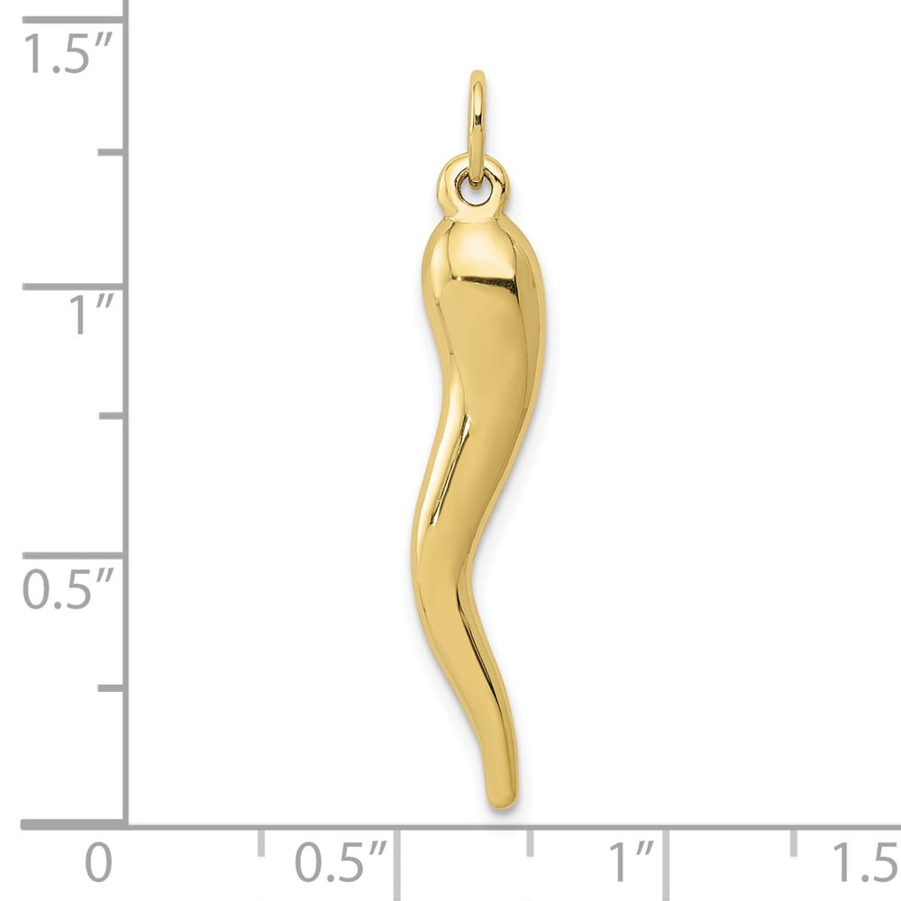 10K Yellow Gold Solid Polished 3-D Large Italian Horn Charm