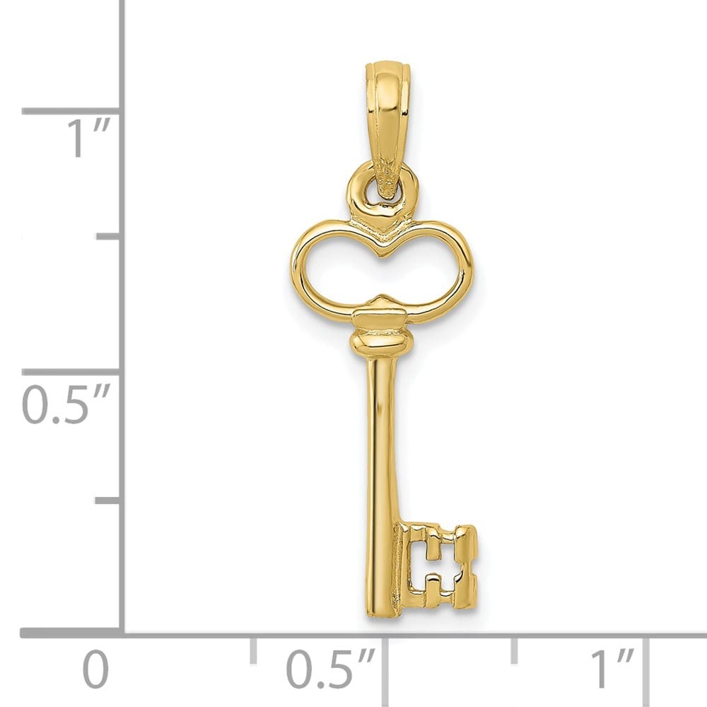 10K Yellow Gold Solid Polished 3-D Large Key Charm