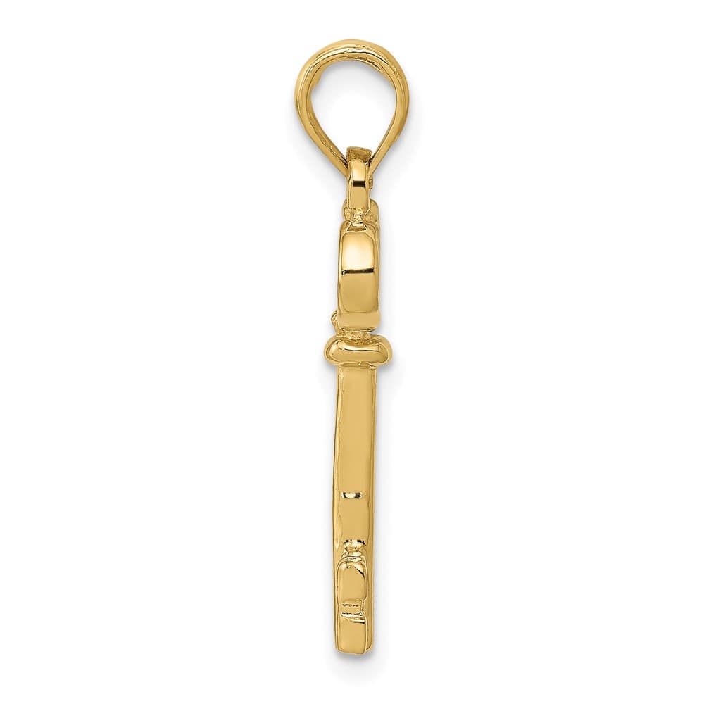 10K Yellow Gold Solid Polished 3-D Large Key Charm