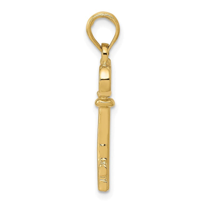 10K Yellow Gold Solid Polished 3-D Large Key Charm