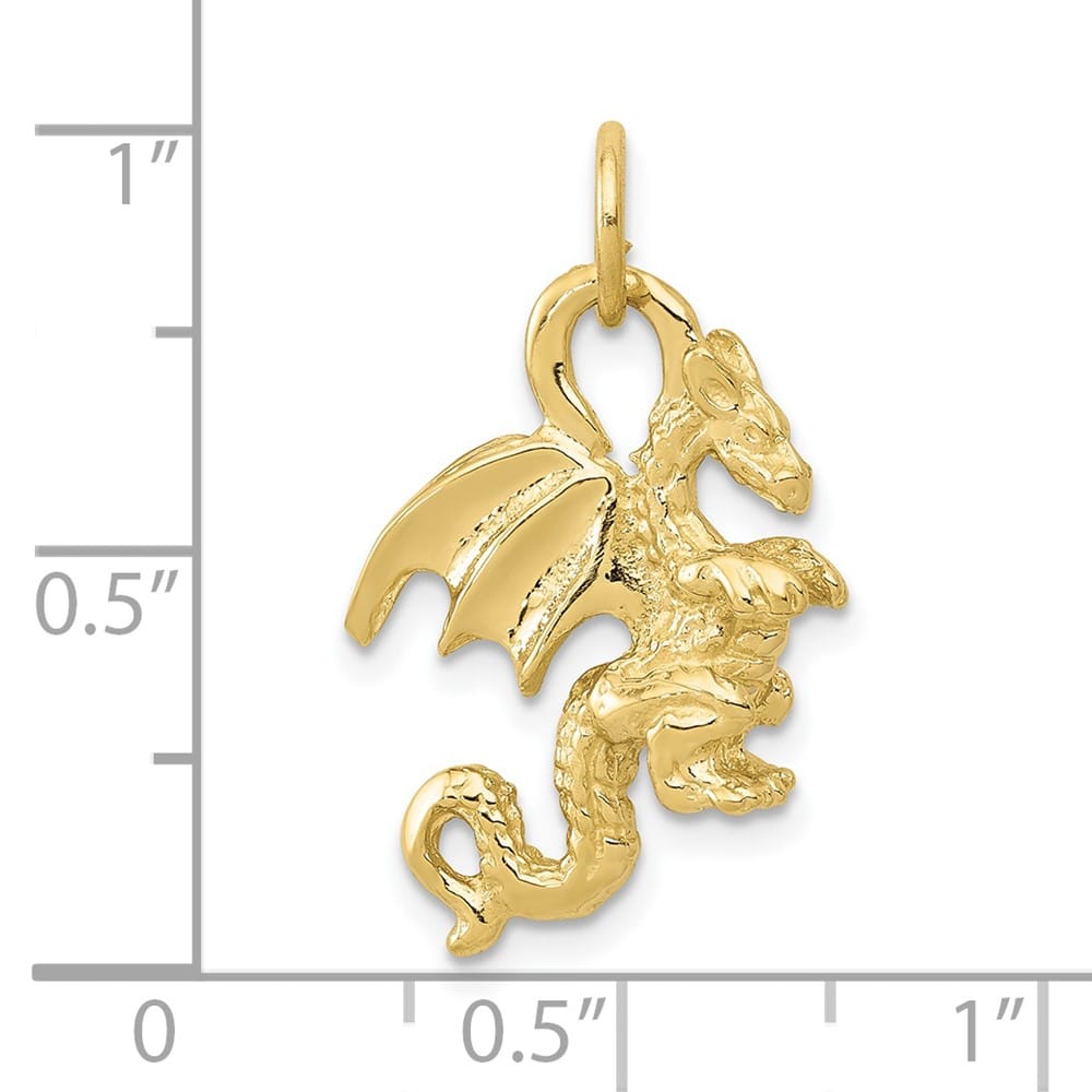10K Yellow Gold Solid Polished 3-D Medium Dragon Charm