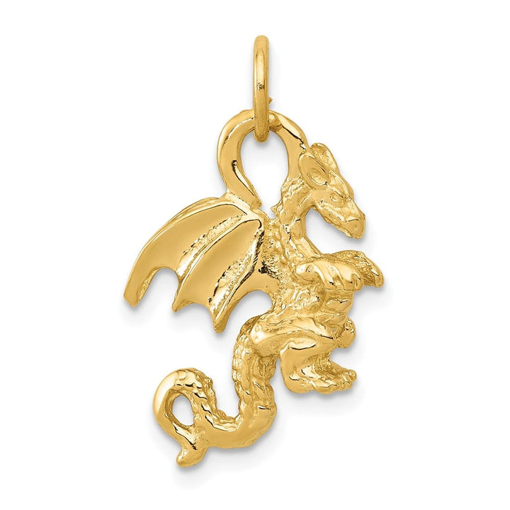 10K Yellow Gold Solid Polished 3-D Medium Dragon Charm