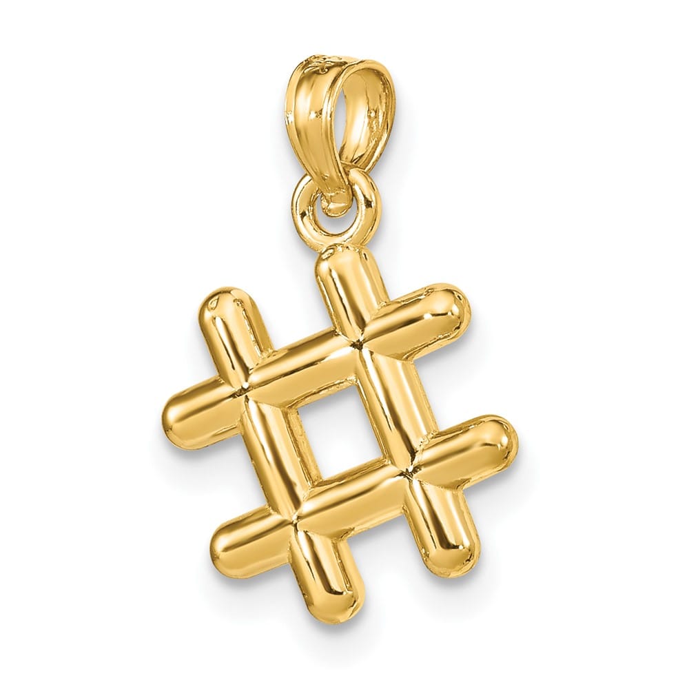 10K Yellow Gold Solid Polished 3-D Medium Hashtag Charm