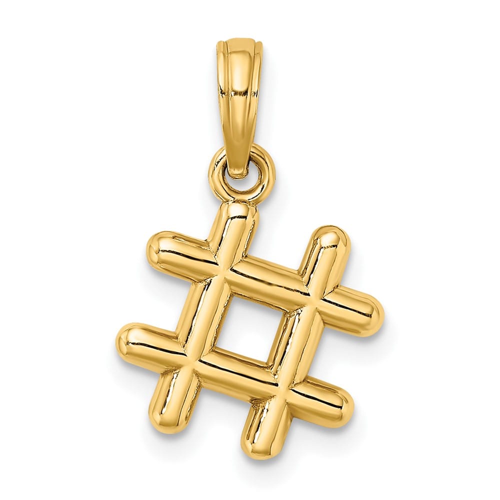 10K Yellow Gold Solid Polished 3-D Medium Hashtag Charm