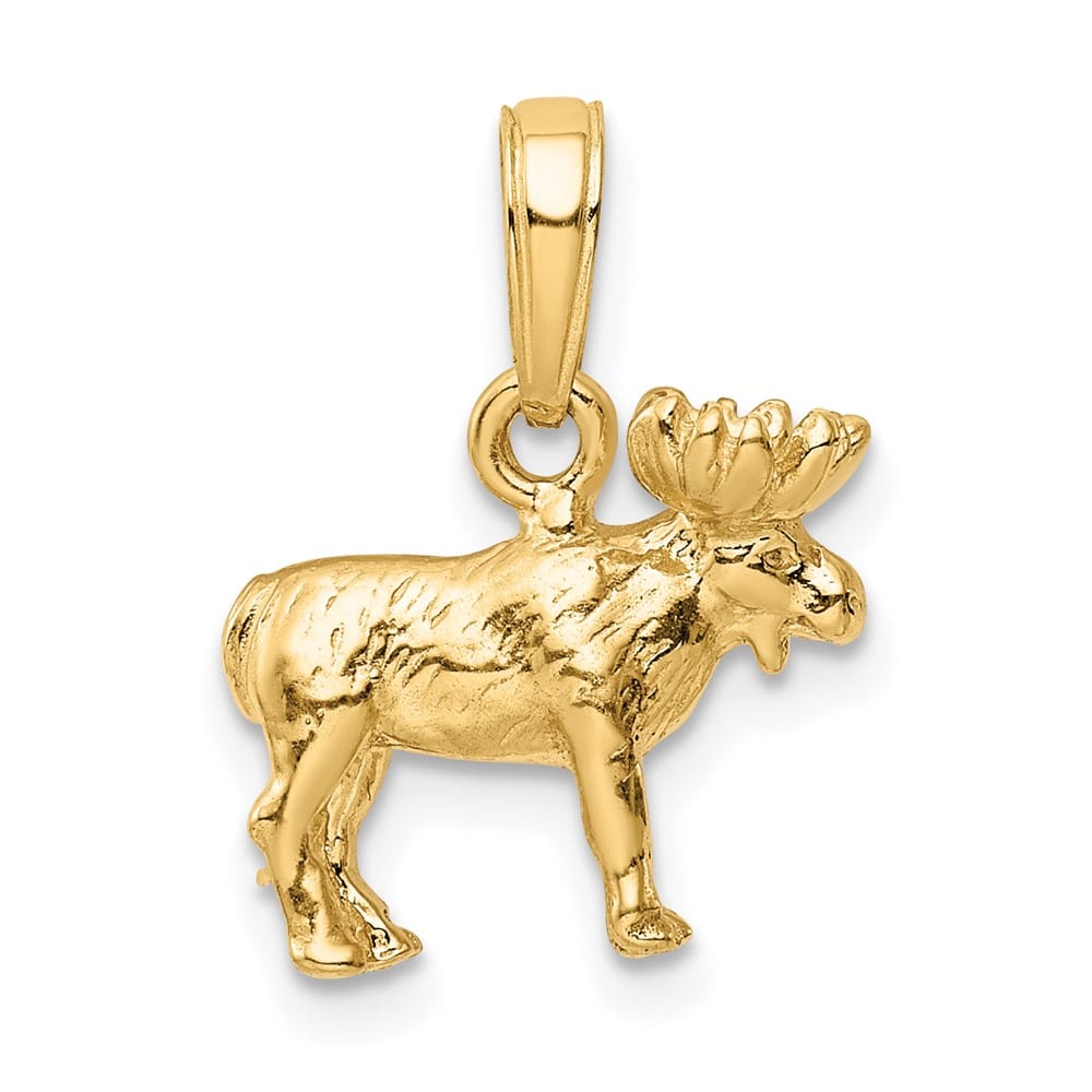 10K Yellow Gold Solid Polished 3-D Medium Moose Pendant