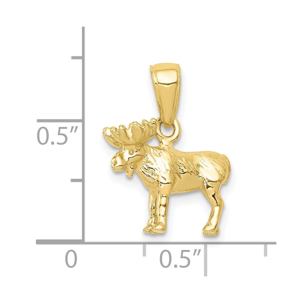 10K Yellow Gold Solid Polished 3-D Medium Moose Pendant