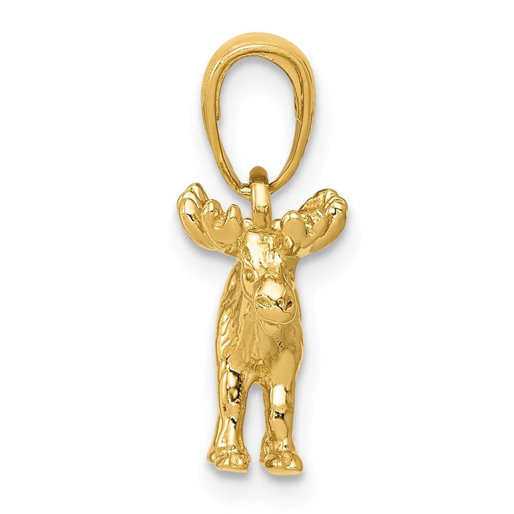 10K Yellow Gold Solid Polished 3-D Medium Moose Pendant
