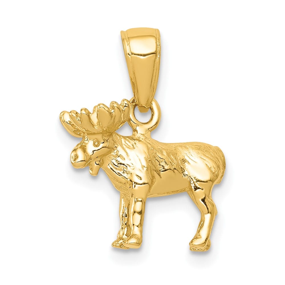 10K Yellow Gold Solid Polished 3-D Medium Moose Pendant