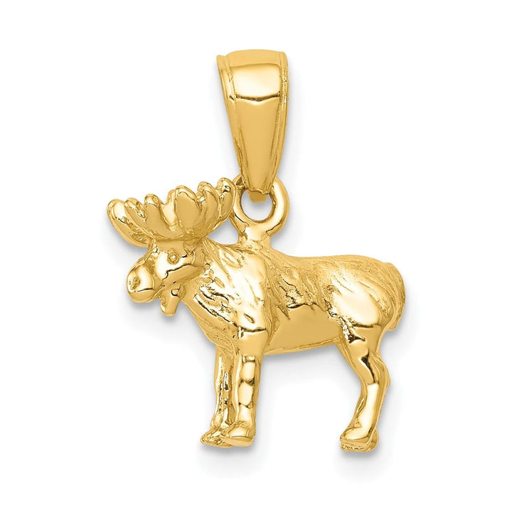 10K Yellow Gold Solid Polished 3-D Medium Moose Pendant