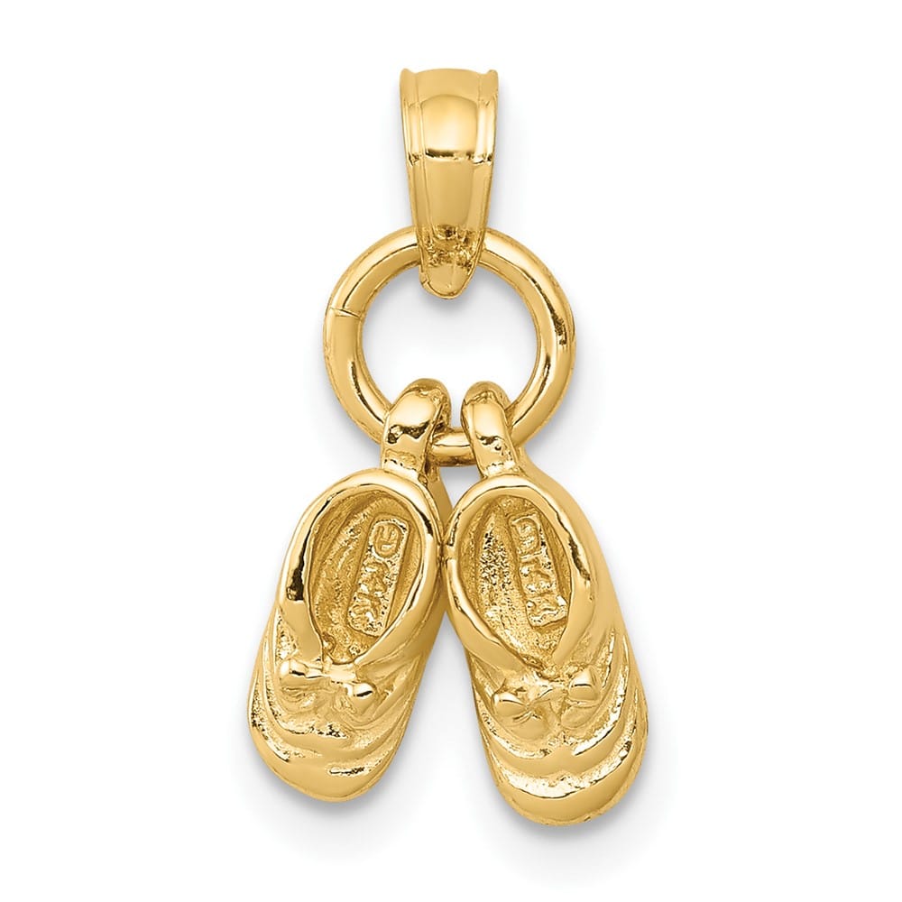 10K Yellow Gold Solid Polished 3-D Medium Moveable Baby Shoes Charm