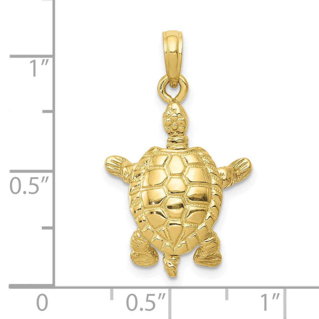 10K Yellow Gold Solid Polished 3-D Moveable Turtle Pendant
