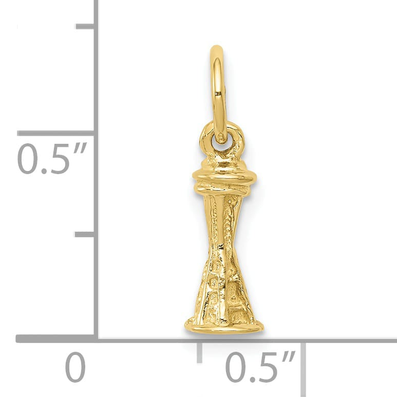 10K Yellow Gold Solid Polished 3-D Seattle Space Needle Charm