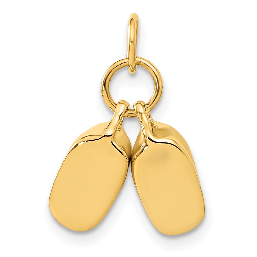 10K Yellow Gold Solid Polished 3-D Small Baby Shoes Charm