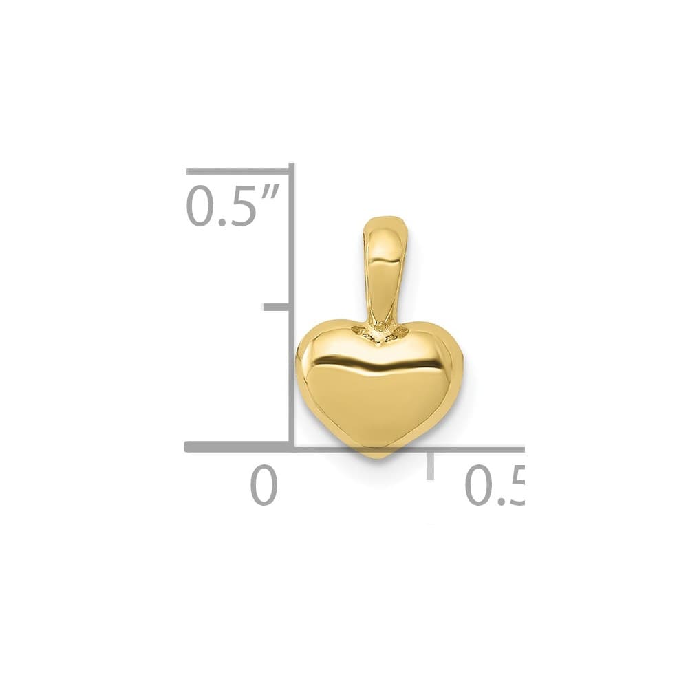 10K Yellow Gold Solid Polished 3-D Small Puffed Heart Charm