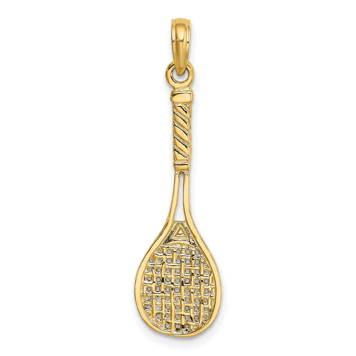 10K Yellow Gold Solid Polished 3-D Tennis Racquet Charm, Large
