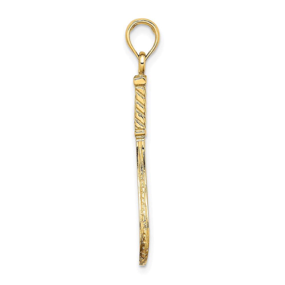 10K Yellow Gold Solid Polished 3-D Tennis Racquet Charm, Large
