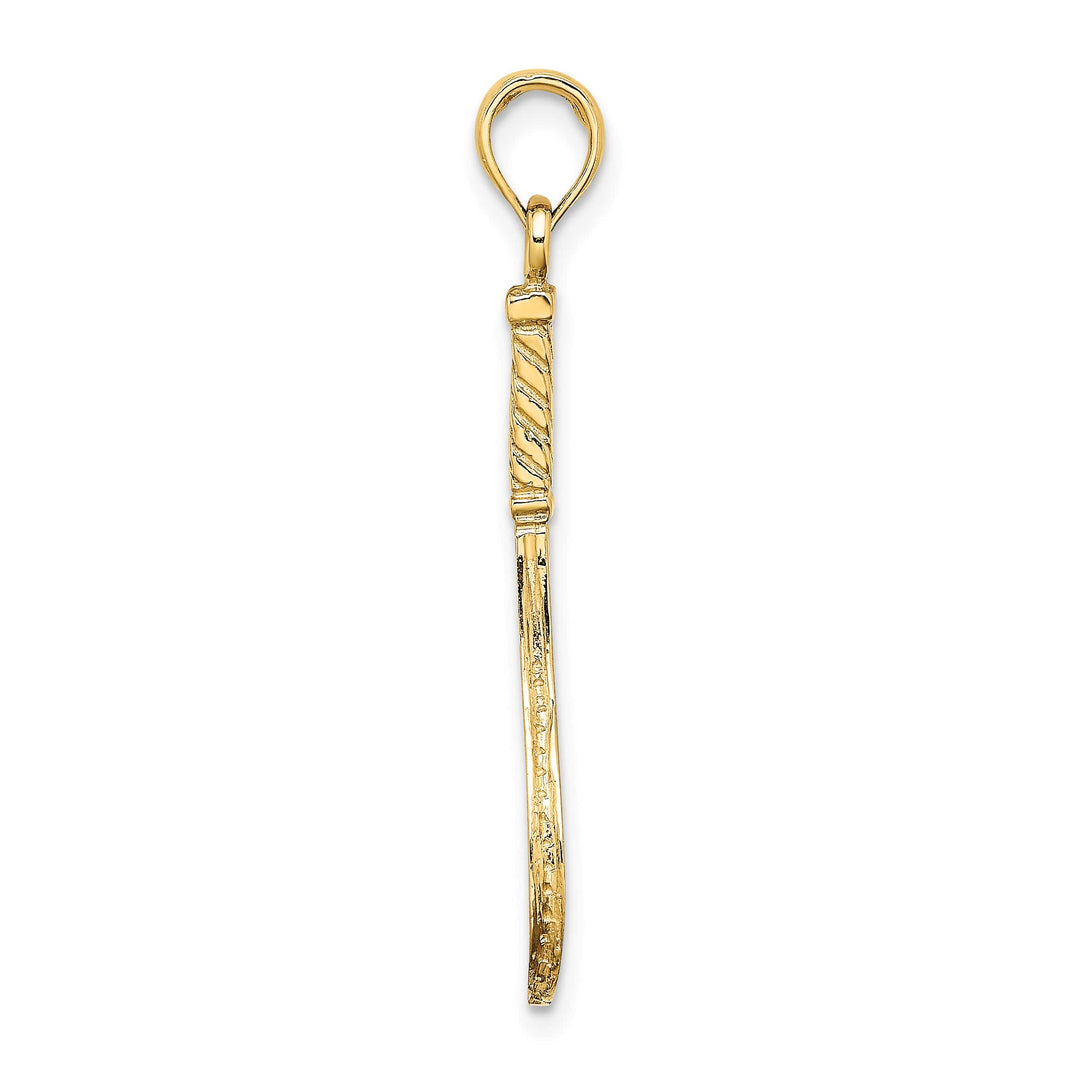 10K Yellow Gold Solid Polished 3-D Tennis Racquet Charm, Large