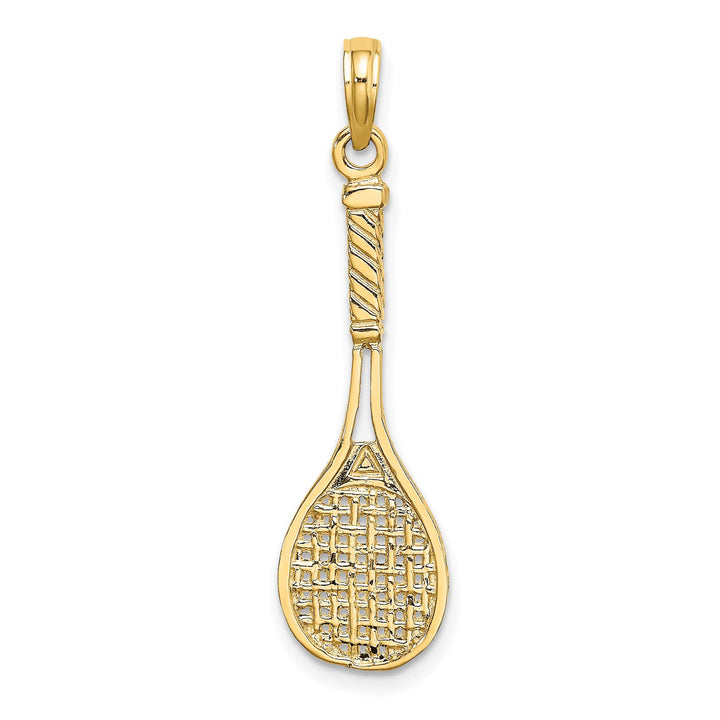 10K Yellow Gold Solid Polished 3-D Tennis Racquet Charm, Large