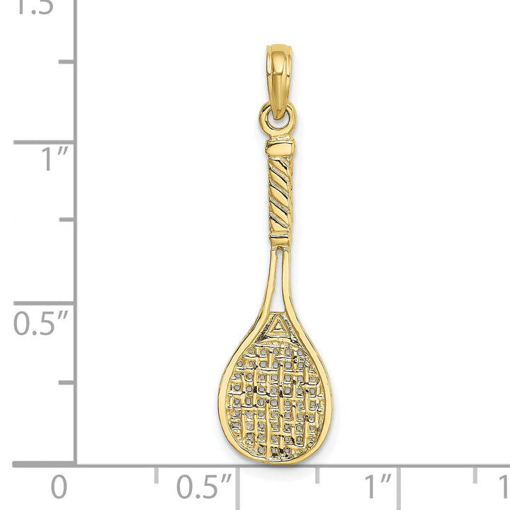 10K Yellow Gold Solid Polished 3-D Tennis Racquet Charm, Large
