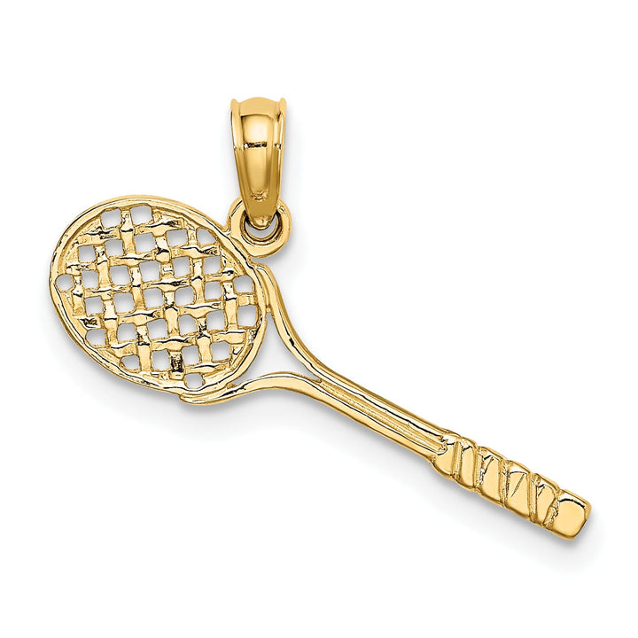 10K Yellow Gold Solid Polished 3-D Tennis Racquet Charm, Small