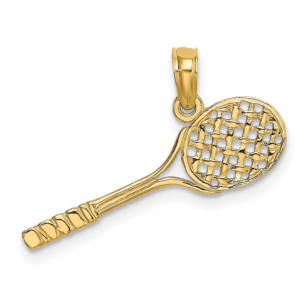 10K Yellow Gold Solid Polished 3-D Tennis Racquet Charm, Small