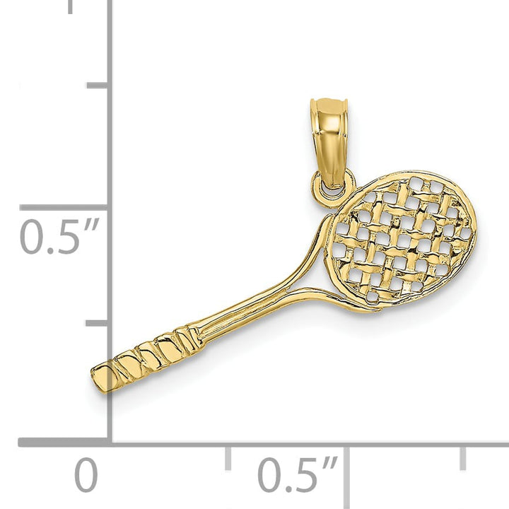 10K Yellow Gold Solid Polished 3-D Tennis Racquet Charm, Small