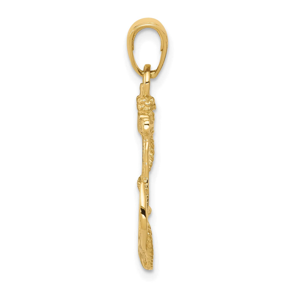 10K Yellow Gold Solid Polished Anchor with Rope Pendant