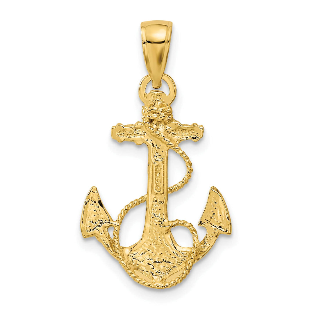 10K Yellow Gold Solid Polished Anchor with Rope Pendant