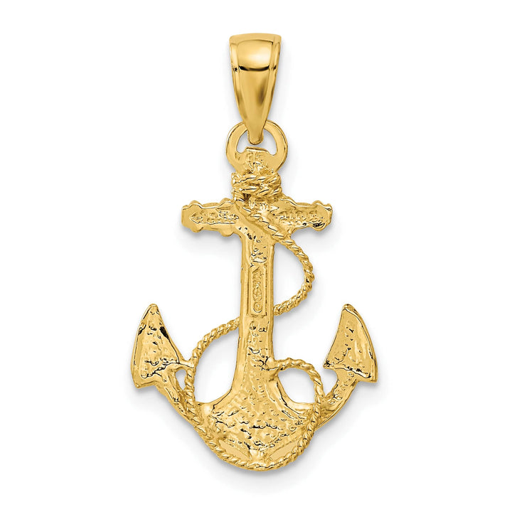 10K Yellow Gold Solid Polished Anchor with Rope Pendant