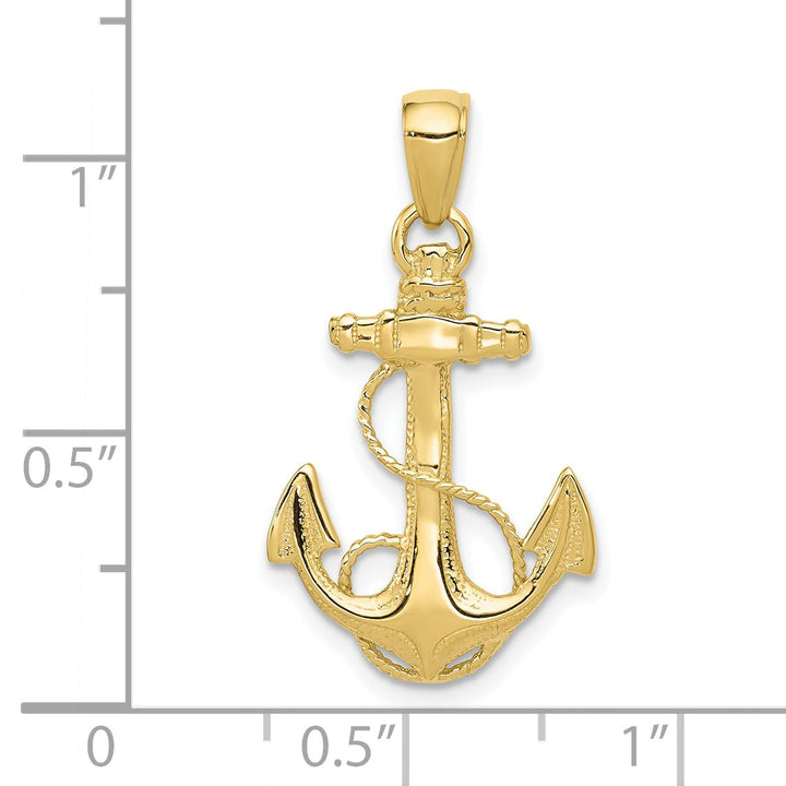 10K Yellow Gold Solid Polished Anchor with Rope Pendant