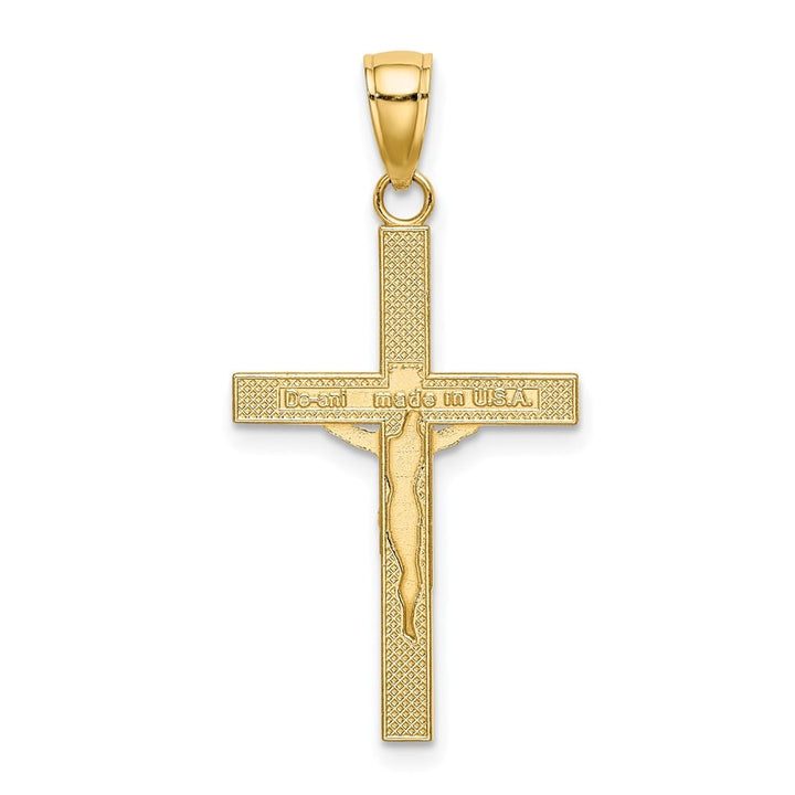 10K Yellow Gold Solid Polished and Textured Large Crucifix Charm