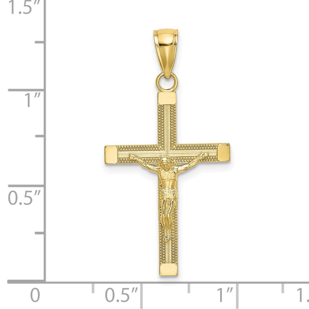 10K Yellow Gold Solid Polished and Textured Large Crucifix Charm
