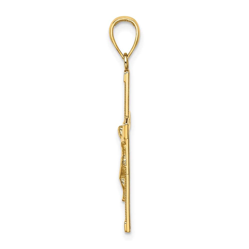 10K Yellow Gold Solid Polished and Textured Large Crucifix Charm