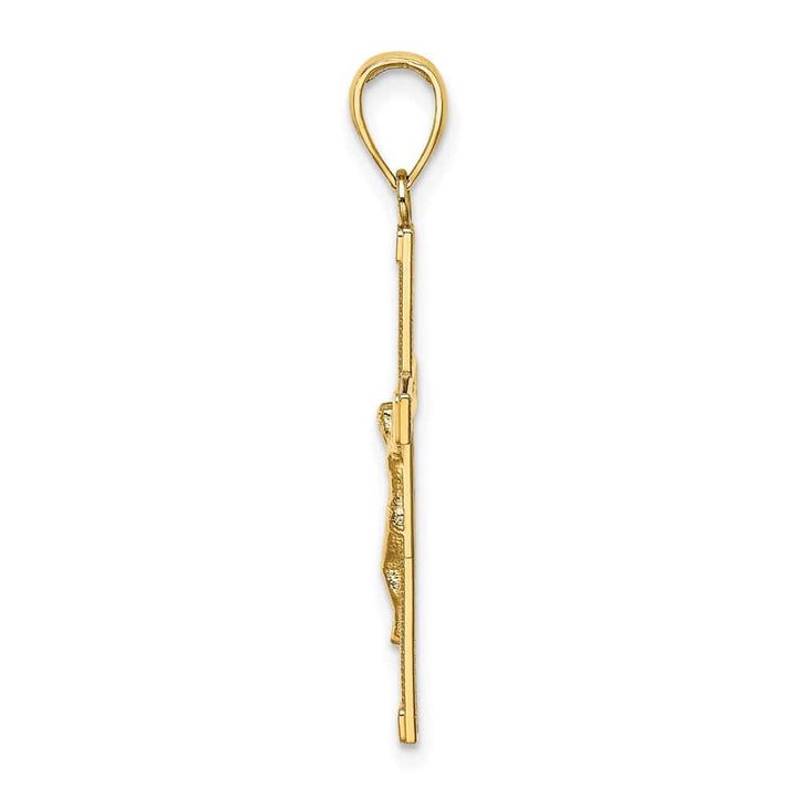 10K Yellow Gold Solid Polished and Textured Large Crucifix Charm