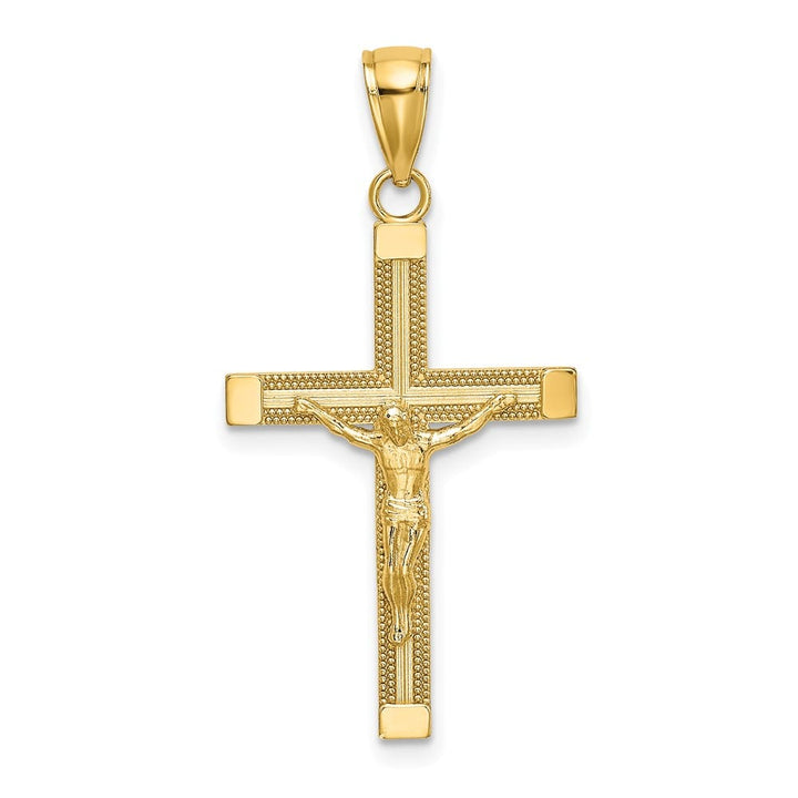 10K Yellow Gold Solid Polished and Textured Large Crucifix Charm
