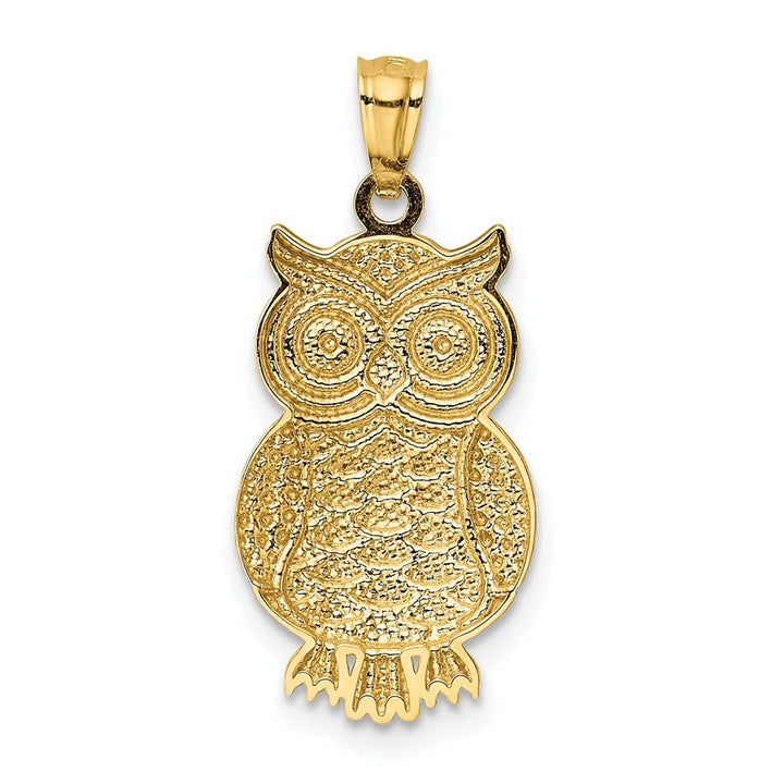 10K Yellow Gold Solid Polished and Textured Large Owl Pendant