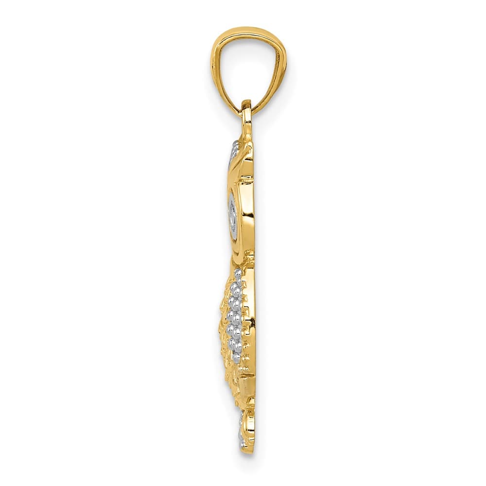 10K Yellow Gold Solid Polished and Textured Large Owl Pendant