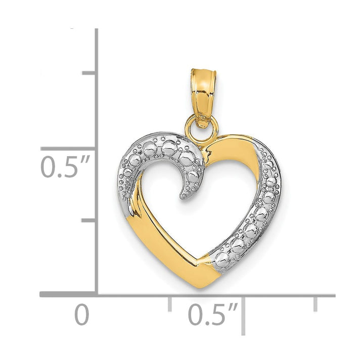 10K Yellow Gold Solid Polished and Textured Medium Heart Pendant