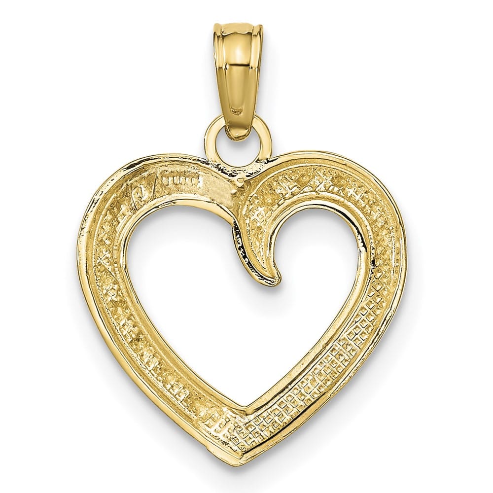 10K Yellow Gold Solid Polished and Textured Medium Heart Pendant