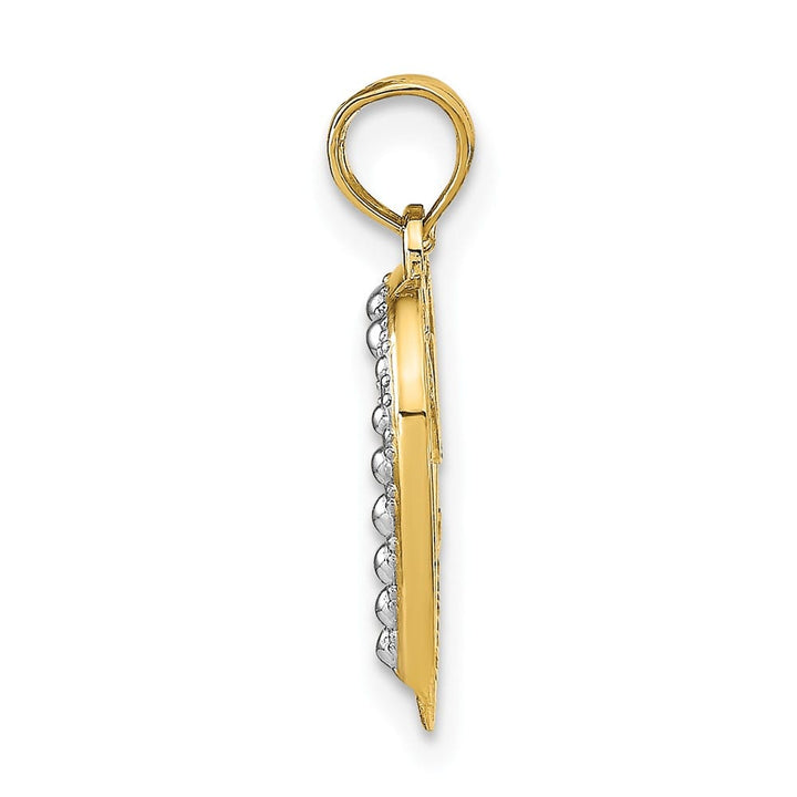 10K Yellow Gold Solid Polished and Textured Medium Heart Pendant