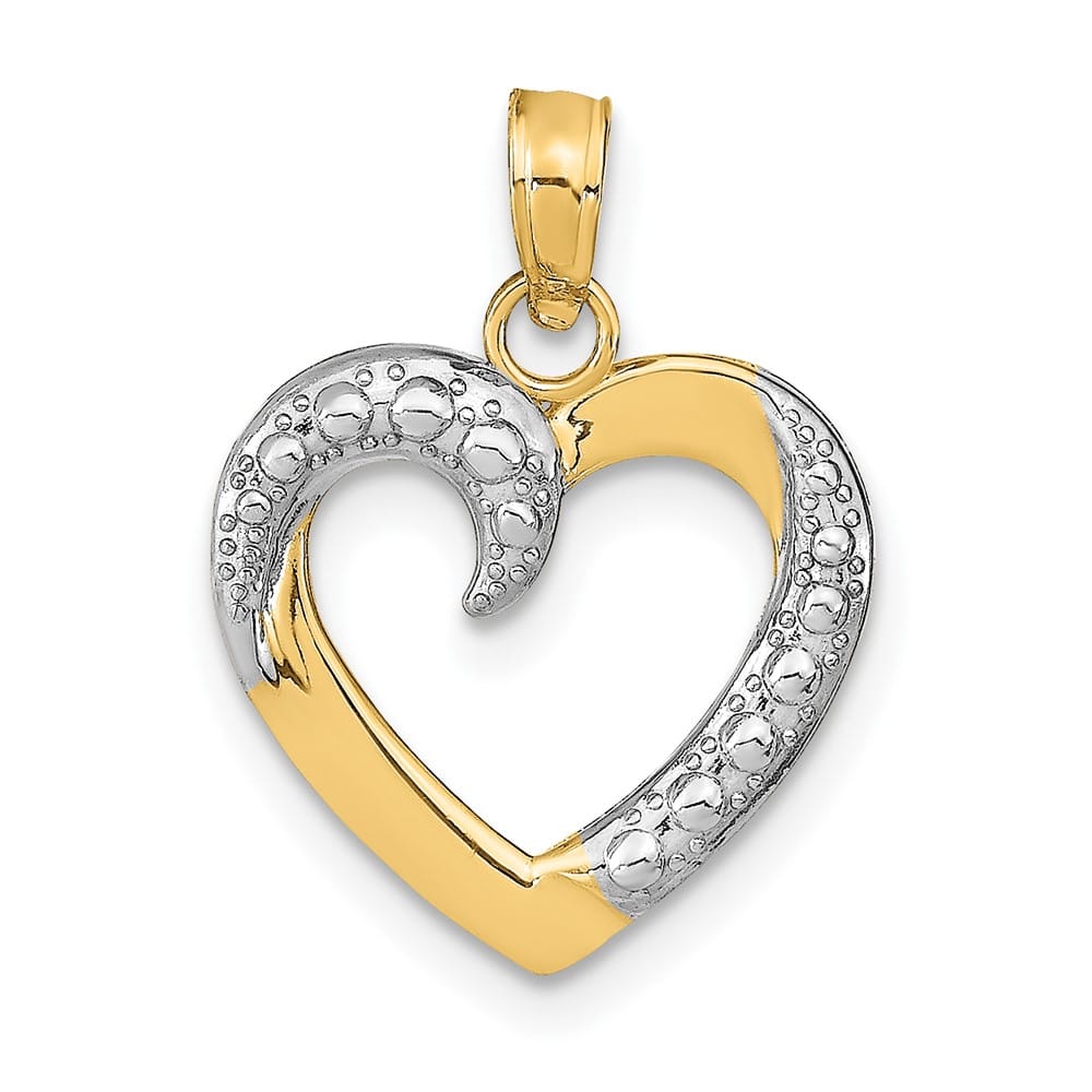 10K Yellow Gold Solid Polished and Textured Medium Heart Pendant