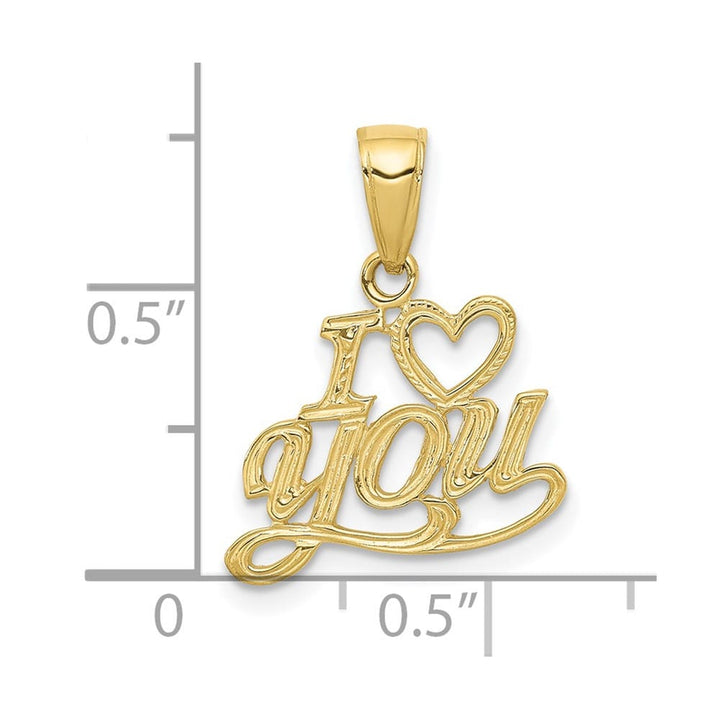 10K Yellow Gold Solid Polished and Textured Medium I Heart You Pendant