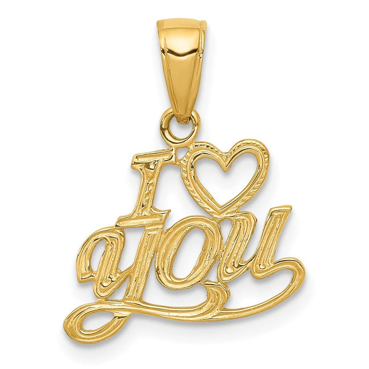 10K Yellow Gold Solid Polished and Textured Medium I Heart You Pendant