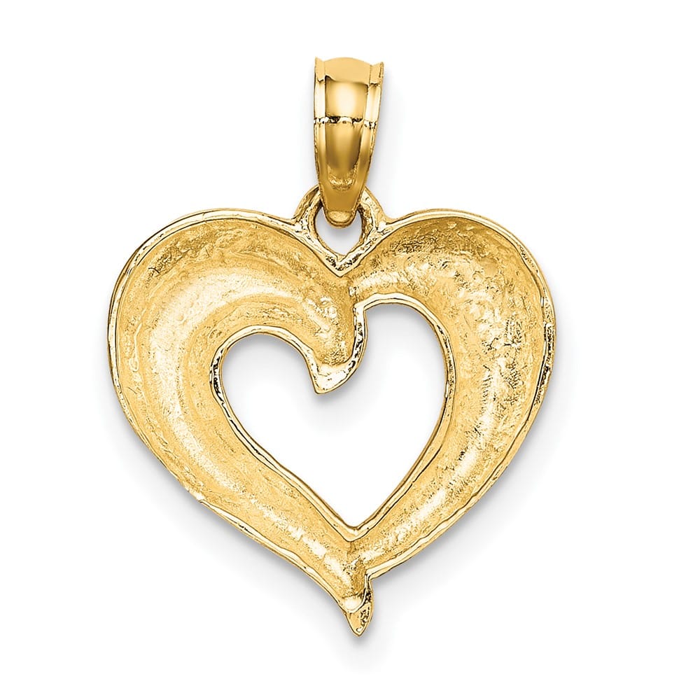 10K Yellow Gold Solid Polished and Textured Small Heart Charm